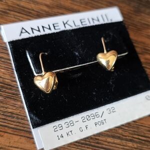 Vintage Anne Klein Gold Puffy Heart Earrings – 14K Gold-Filled Posts – On Card
